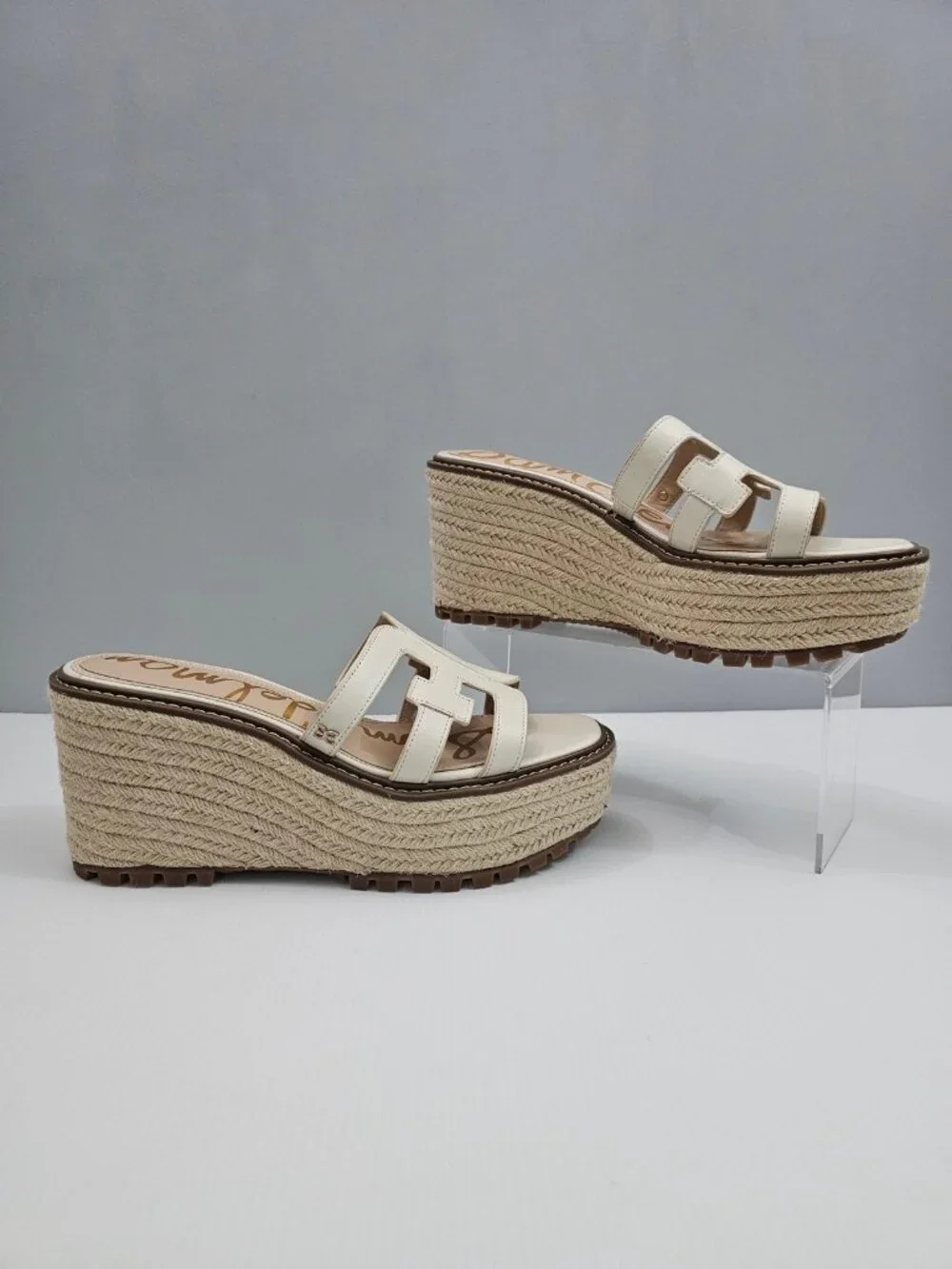 Sam Edelman Laine Platform Wedge Sandal Womens 9.5 Ivory Slip On Lug Sole NEW